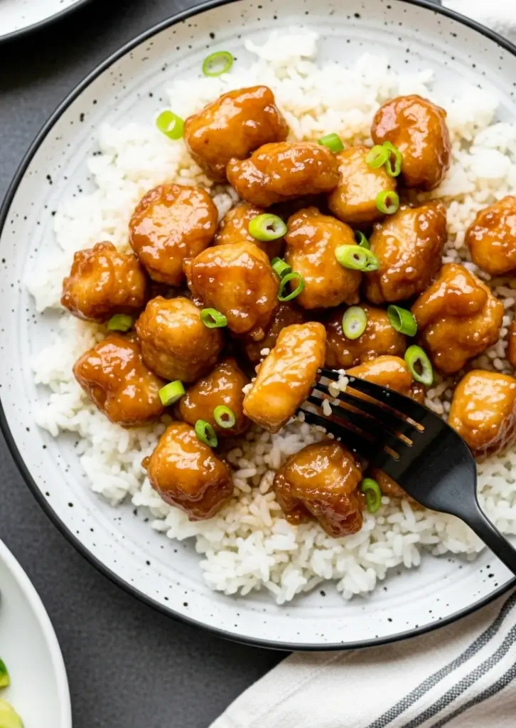 Honey garlic chicken easy recipe served over white rice