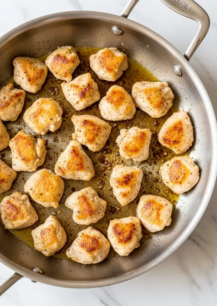 Seared chicken bites for honey garlic chicken easy recipe