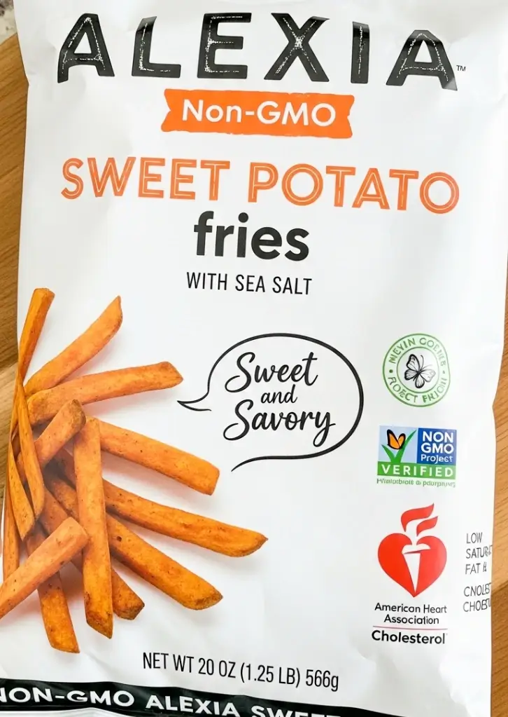 Bag of Alexia sweet potato fries with Non-GMO and heart-healthy labels