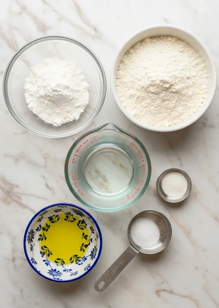 Ingredients for homemade kataifi pastry on marble counter