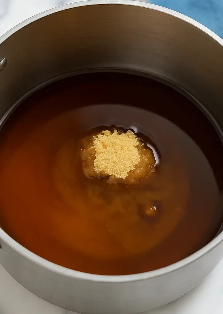 Brown sugar and water mixture in saucepan