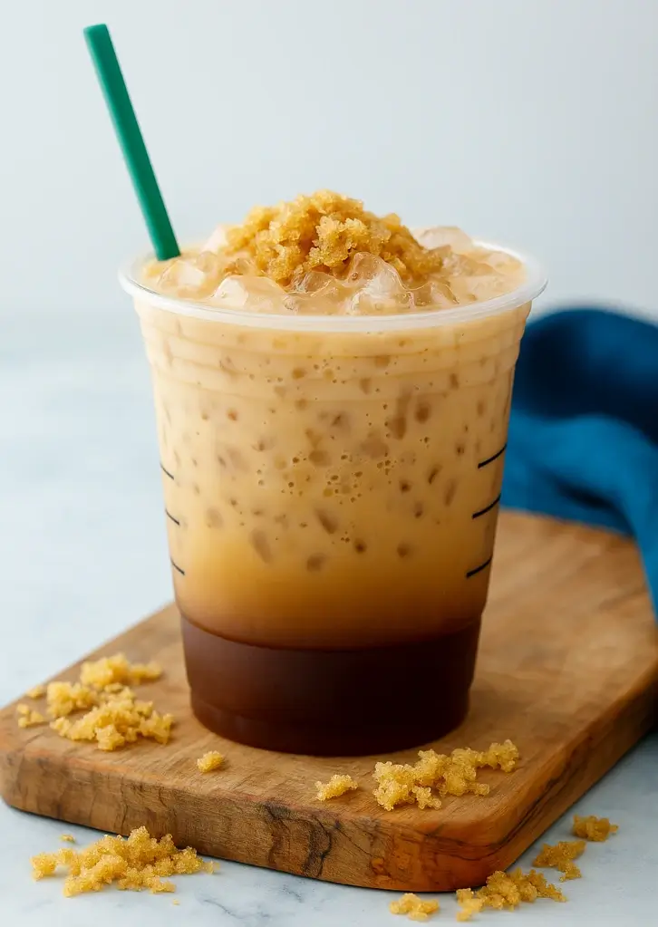 Iced coffee with brown sugar syrup and topping