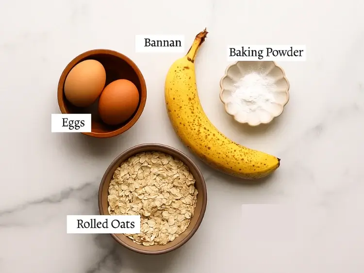 Bunny pancake ingredients on white background