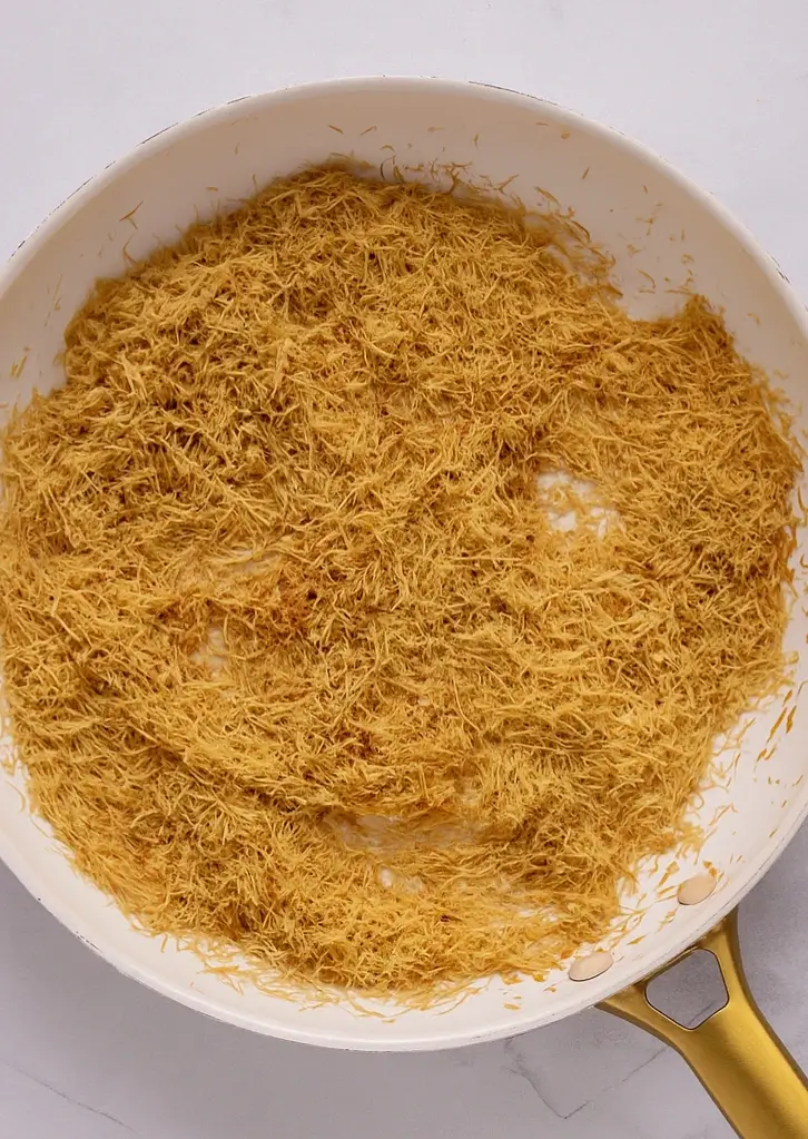 Golden-brown kataifi crisped in pan