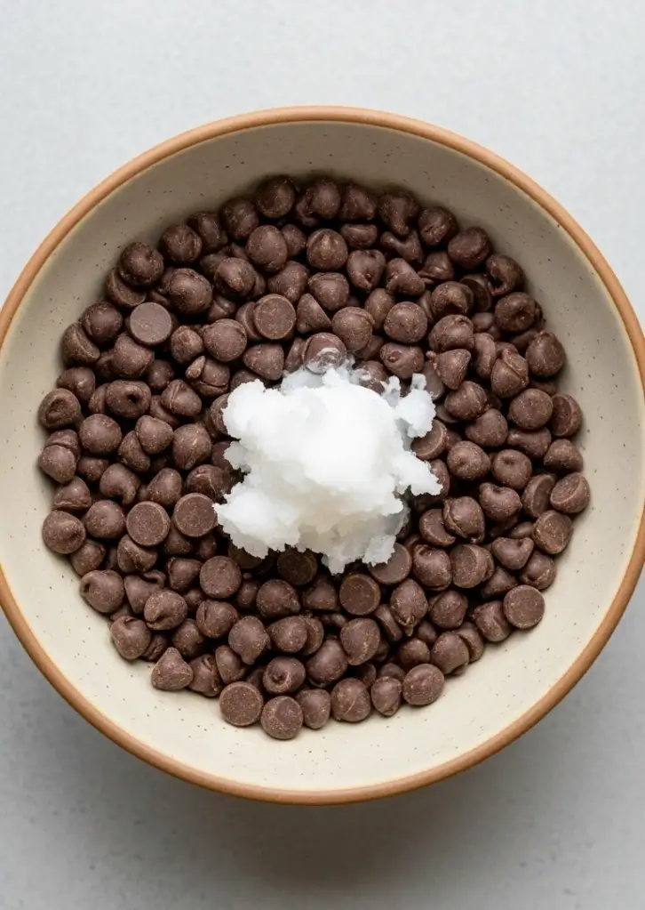 Chocolate chips and coconut oil in bowl