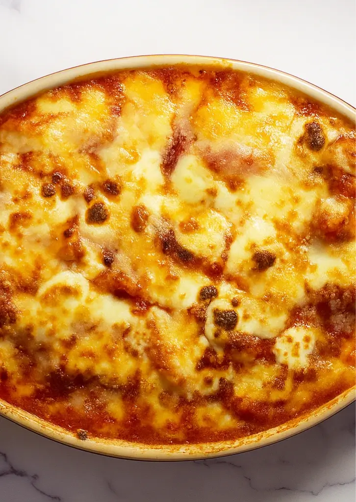 Gnocchi alla Sorrentina fresh from the oven with melted cheese