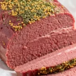 Sliced Instant Pot Corned Beef with mustard seed and herb crust