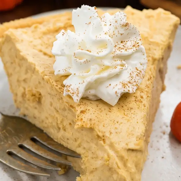 Close-up of no bake pumpkin pie filling and whipped cream swirl