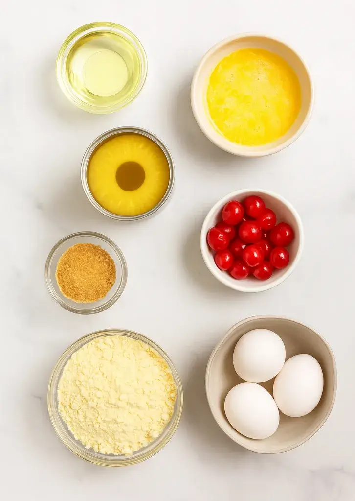 Ingredients for pineapple upside down cake with cake mix