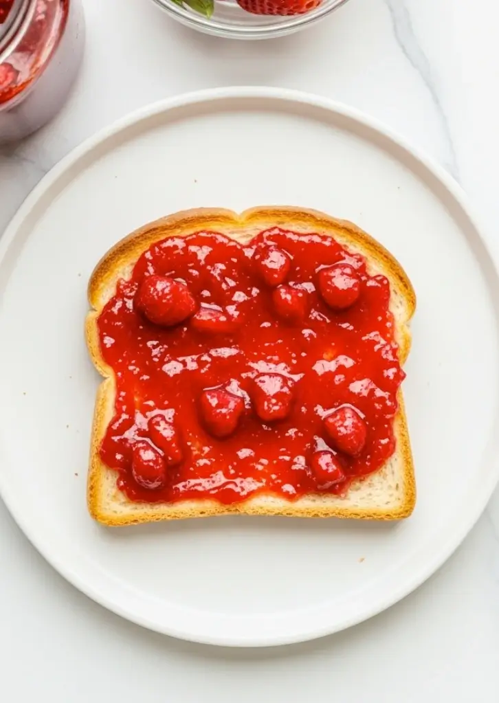 Strawberry Freezer Jam spread on toast