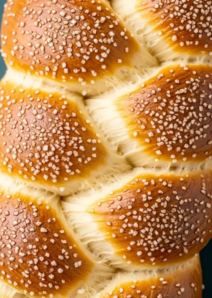 golden sweet braided bread with sugar crystals