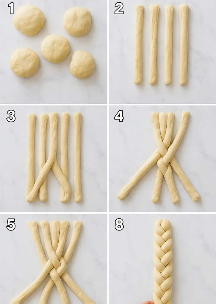 how to braid sweet braided bread dough in 4-strand steps