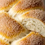 soft sliced sweet braided bread with sugar topping