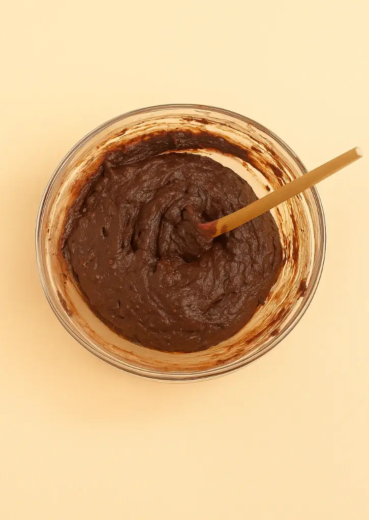 Fully mixed sweet potato brownie batter in bowl
