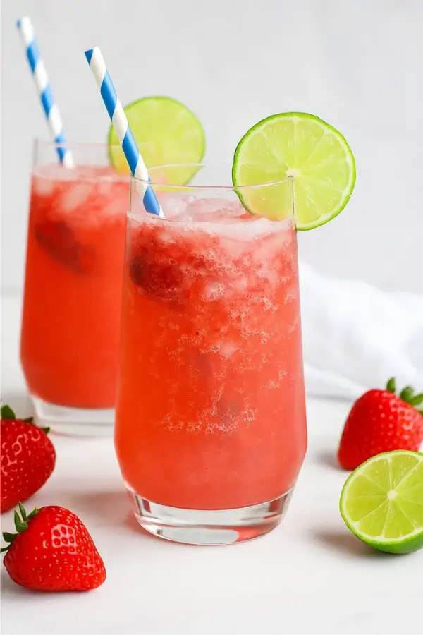 Easy virgin strawberry margarita with lime and ice