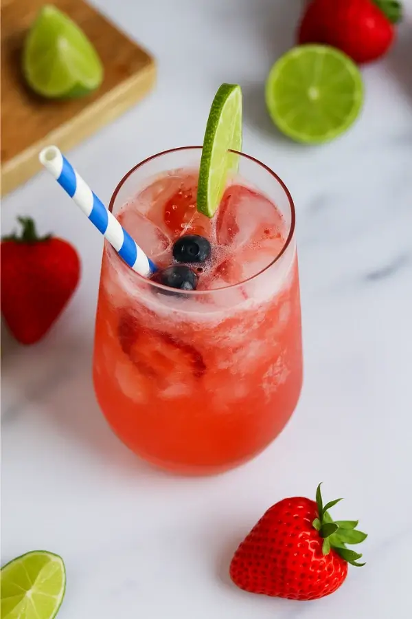 Easy virgin strawberry margarita with blueberry and lime