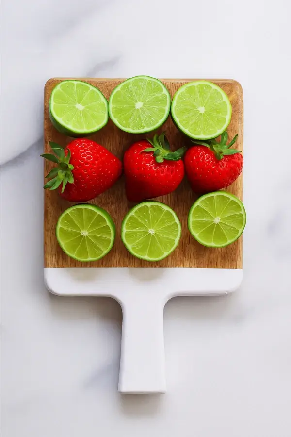 Fresh strawberries and lime halves for strawberry margarita