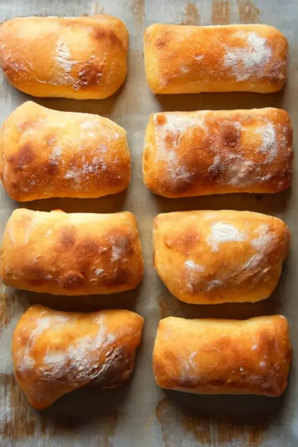 Freshly baked ciabatta rolls with golden-brown crust